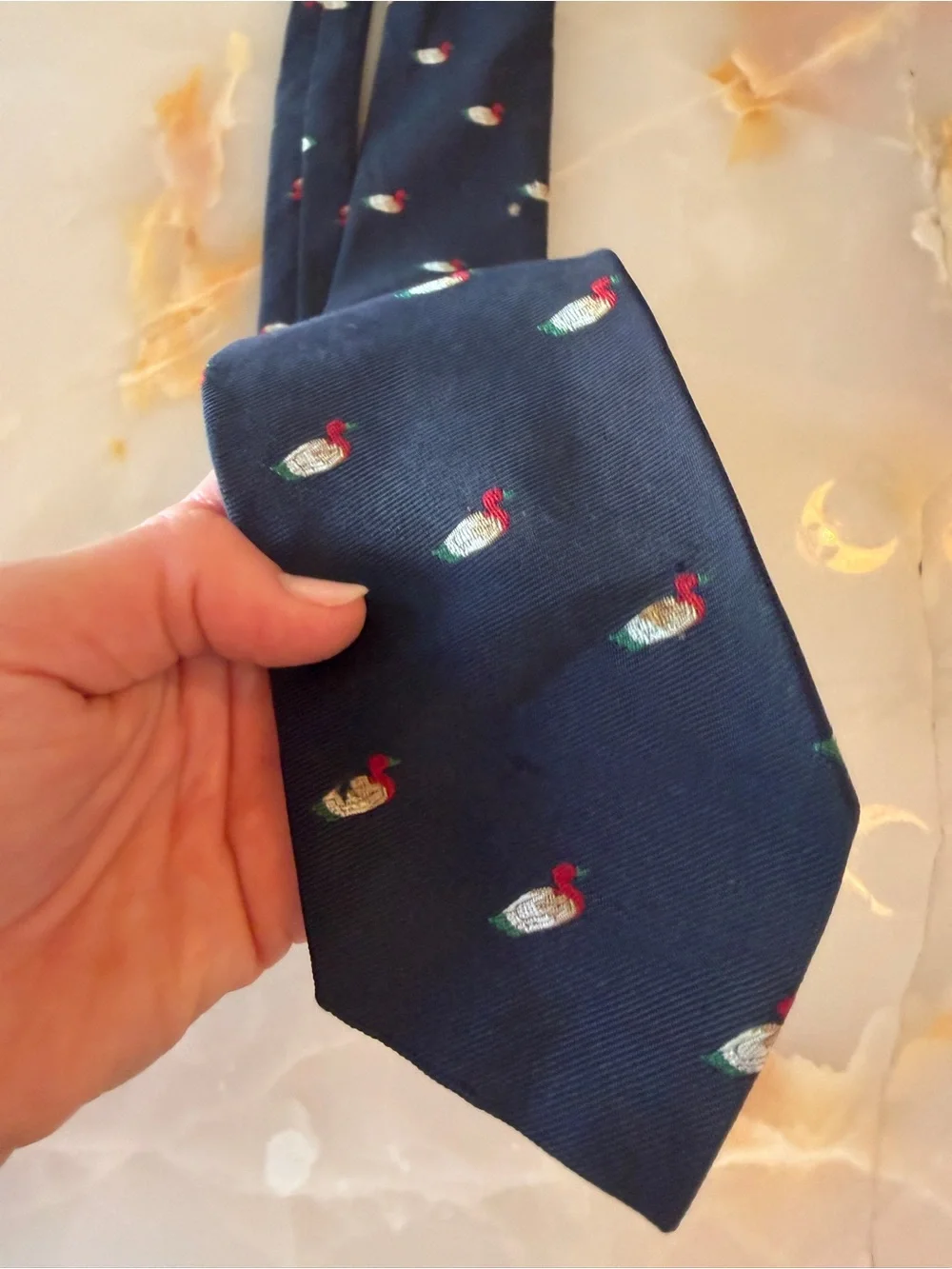 Vintage Navy Tie with Small Red & White Motif